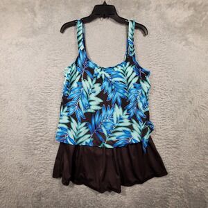 Maxine of Hollywood Womens Tank Swim Dress Blue Floral Size 18 One Piece